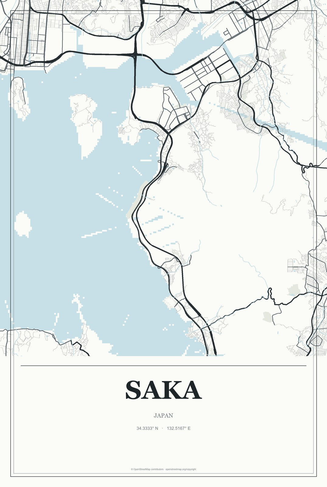 Saka, Japan City Map Aluminum Sign in Gallery Air style