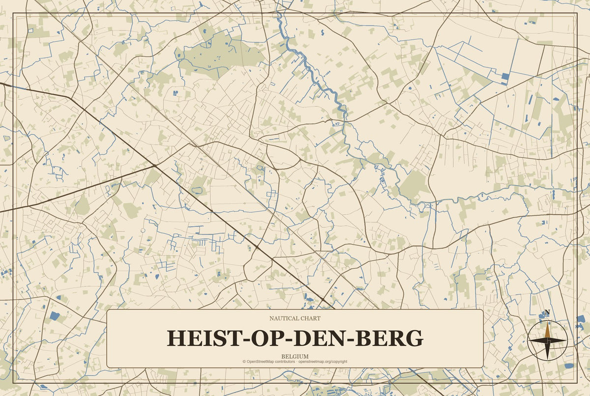 Heist-op-den-Berg, Belgium City Map Aluminum Sign in Heritage Nautical style