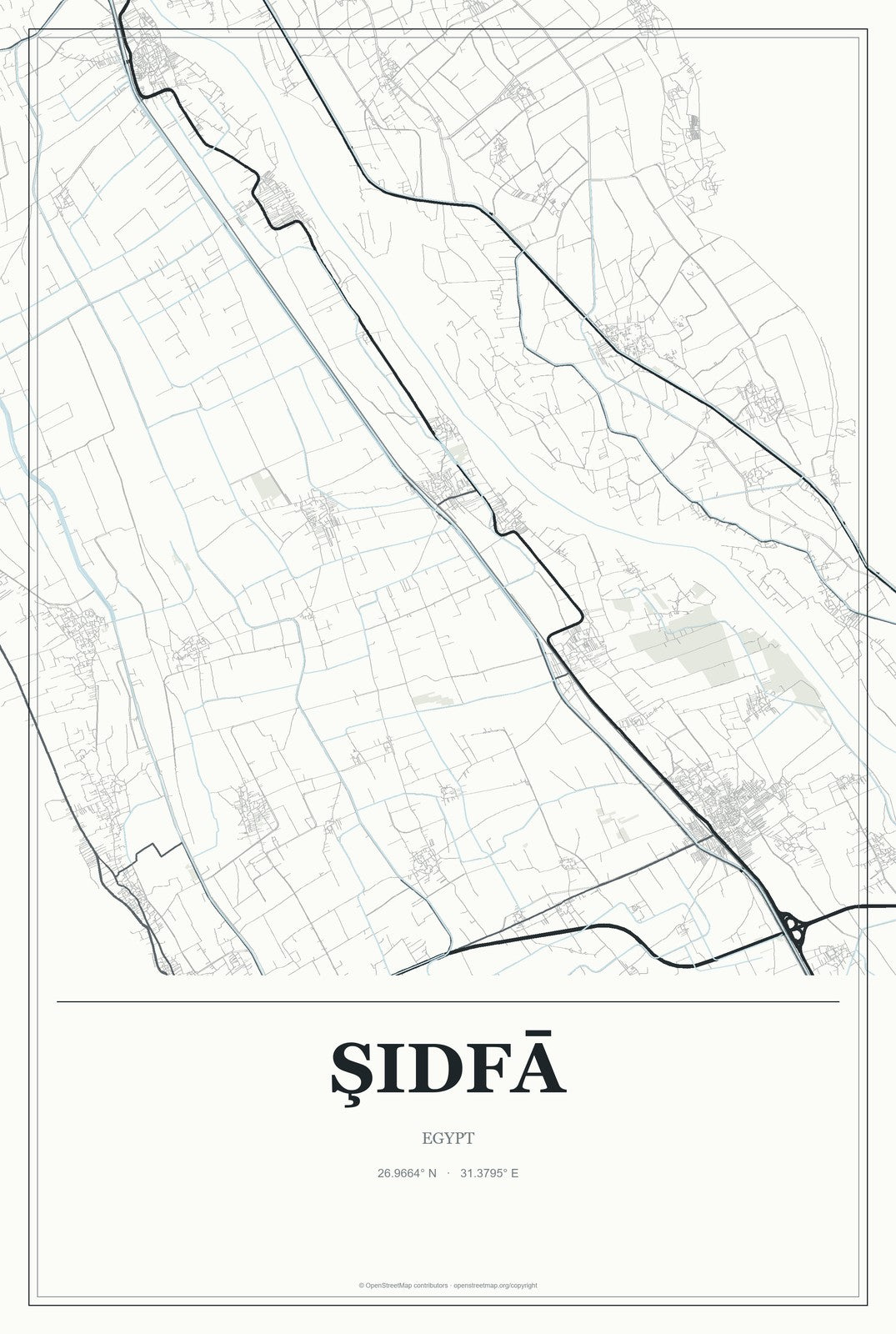 Şidfā, Egypt City Map Aluminum Sign in Gallery Air style