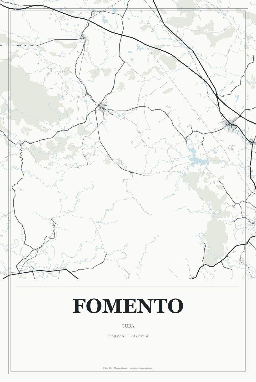 Fomento, Cuba City Map Aluminum Sign in Gallery Air style