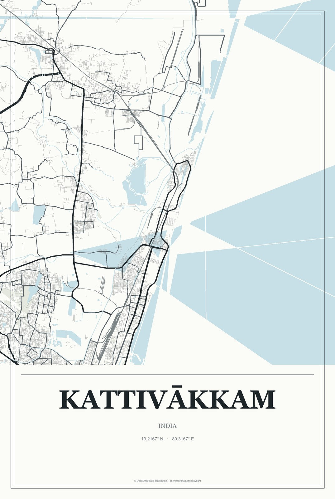 Kattivākkam, India City Map Aluminum Sign in Gallery Air style