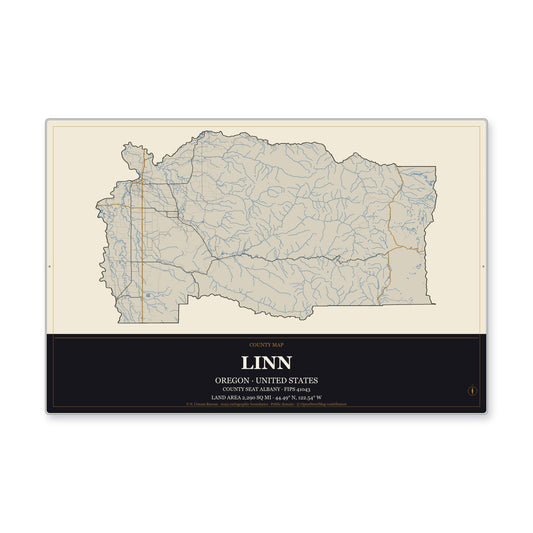Linn County, Oregon Map Aluminum Sign in Museum Plaque style