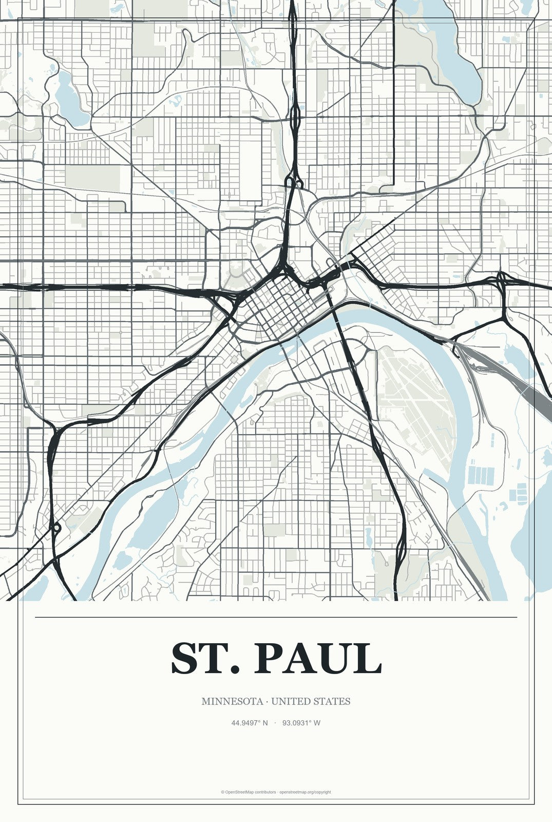 St. Paul, Minnesota City Map Aluminum Sign in Gallery Air style