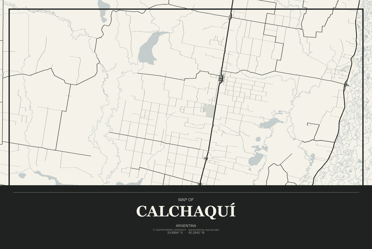 Calchaquí, Argentina City Map Aluminum Sign in Museum Plaque style