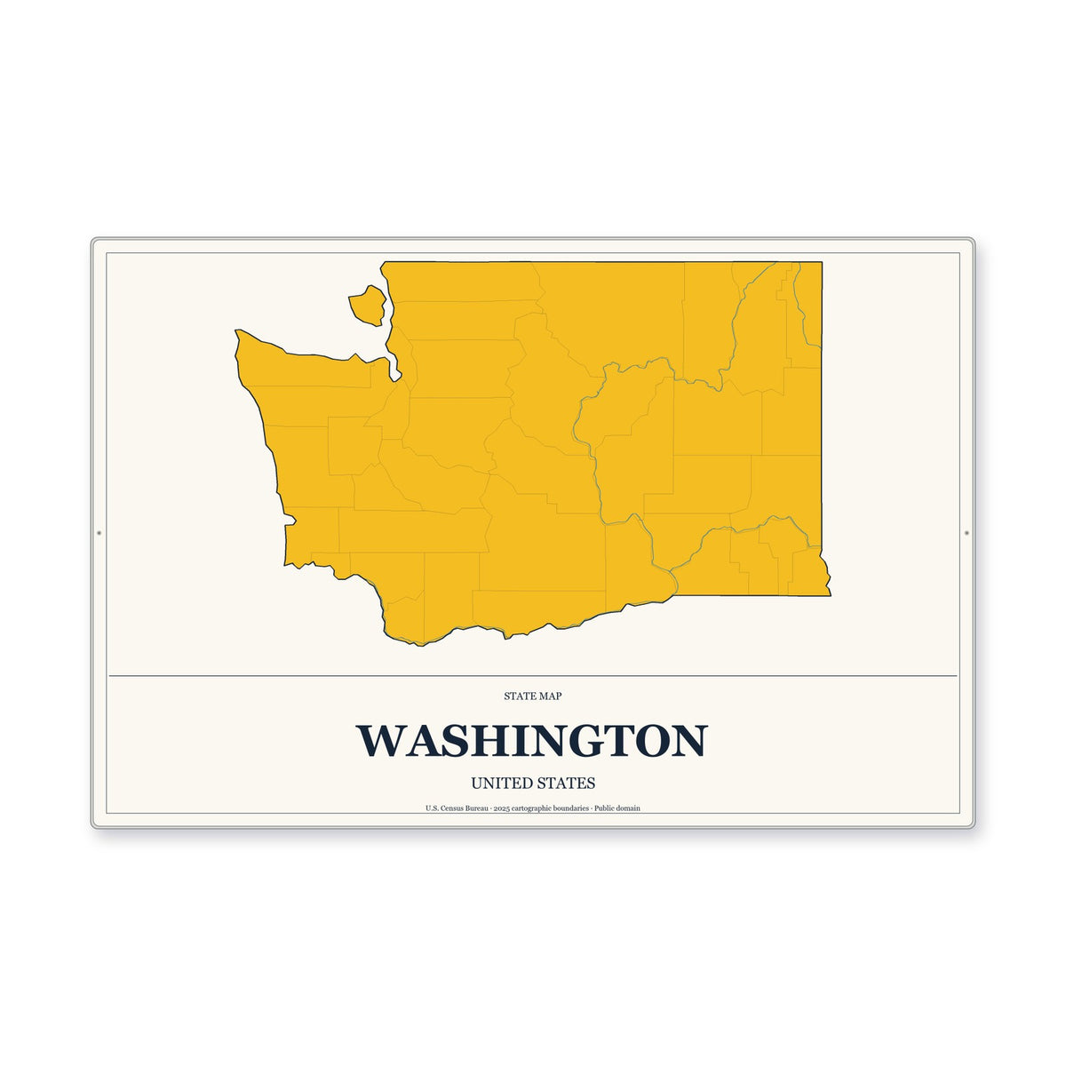 Washington state map aluminum sign in Citrine Modern style