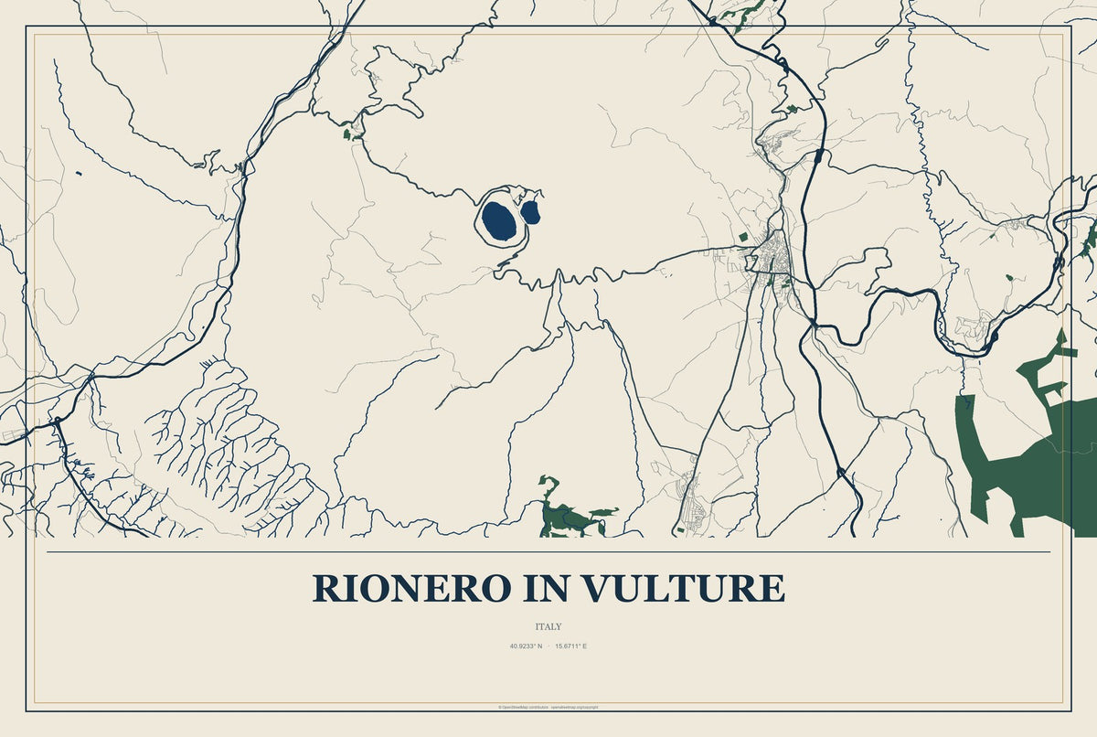 Rionero in Vulture, Italy City Map Aluminum Sign in Coastal Cutout style