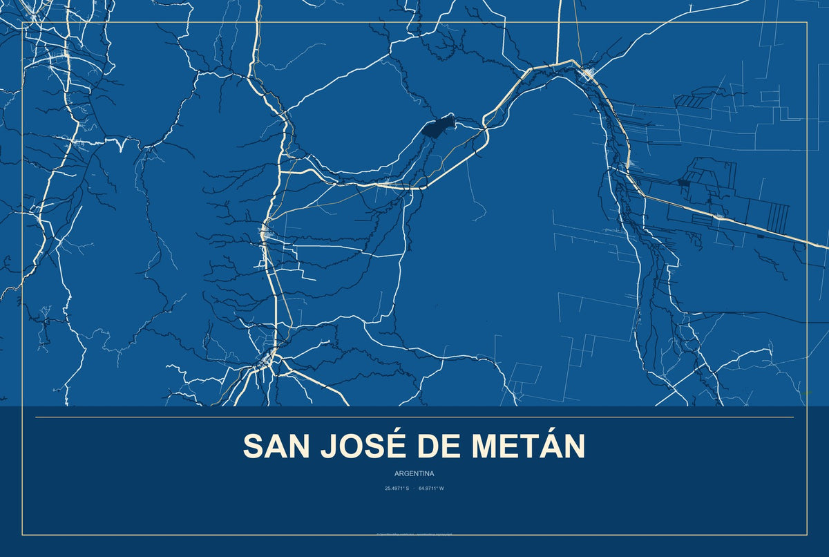 San José de Metán, Argentina City Map Aluminum Sign in Harbor Cobalt style