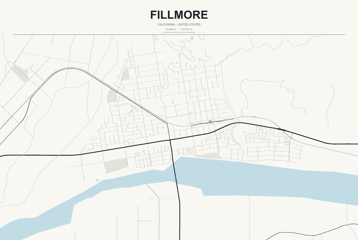 Fillmore, California City Map Aluminum Sign in Headline Atlas style