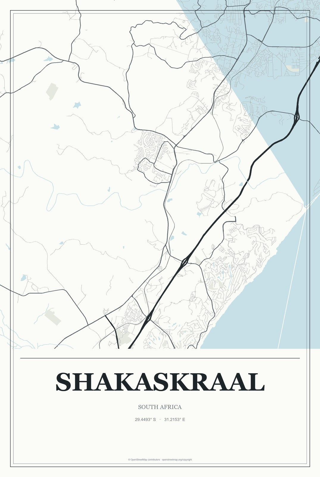 Shakaskraal, South Africa City Map Aluminum Sign in Gallery Air style