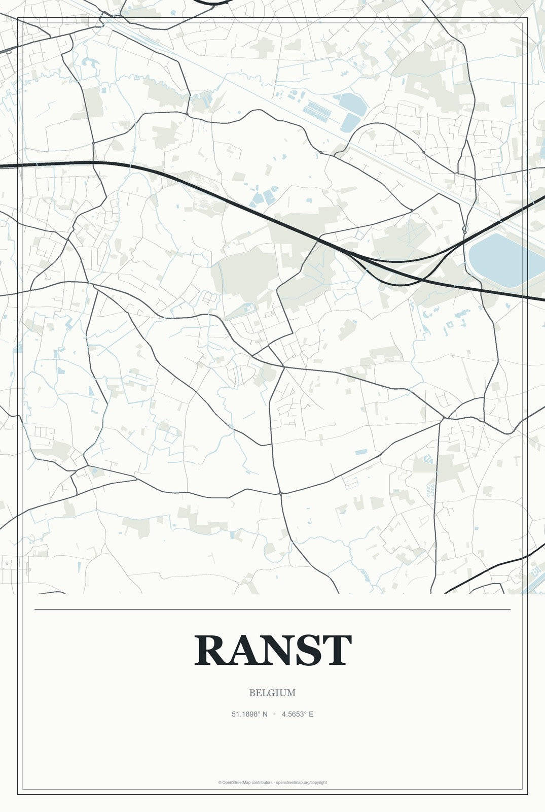 Ranst, Belgium City Map Aluminum Sign in Gallery Air style