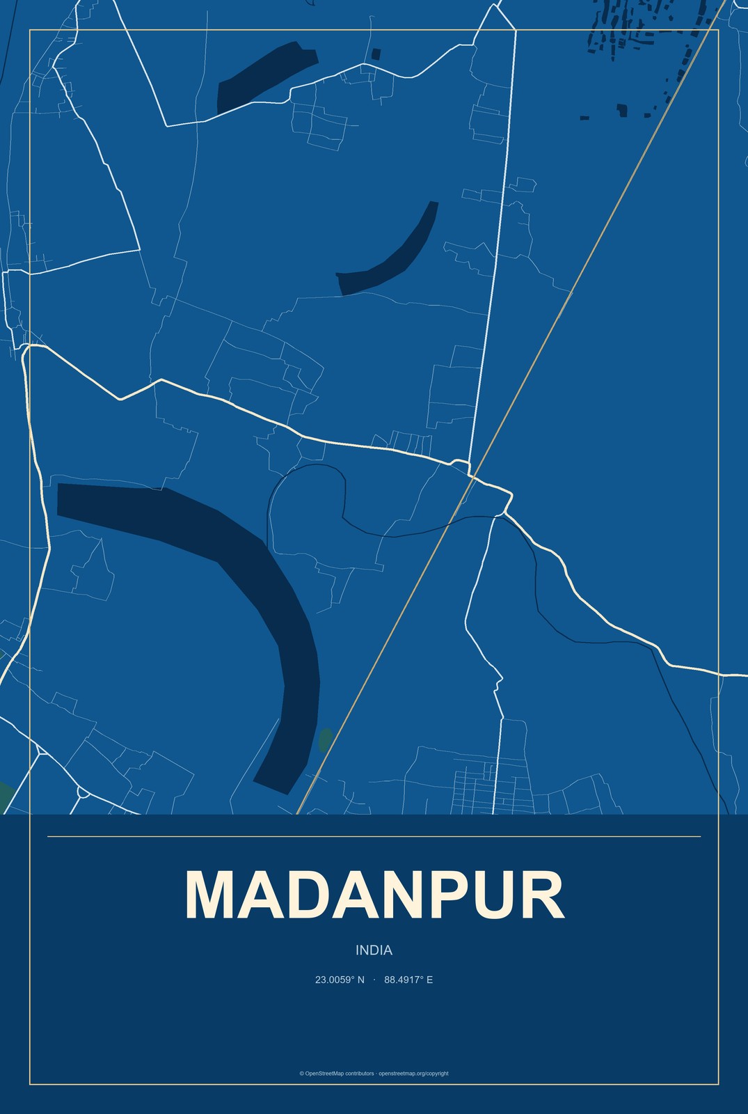 Madanpur, India City Map Aluminum Sign in Harbor Cobalt style