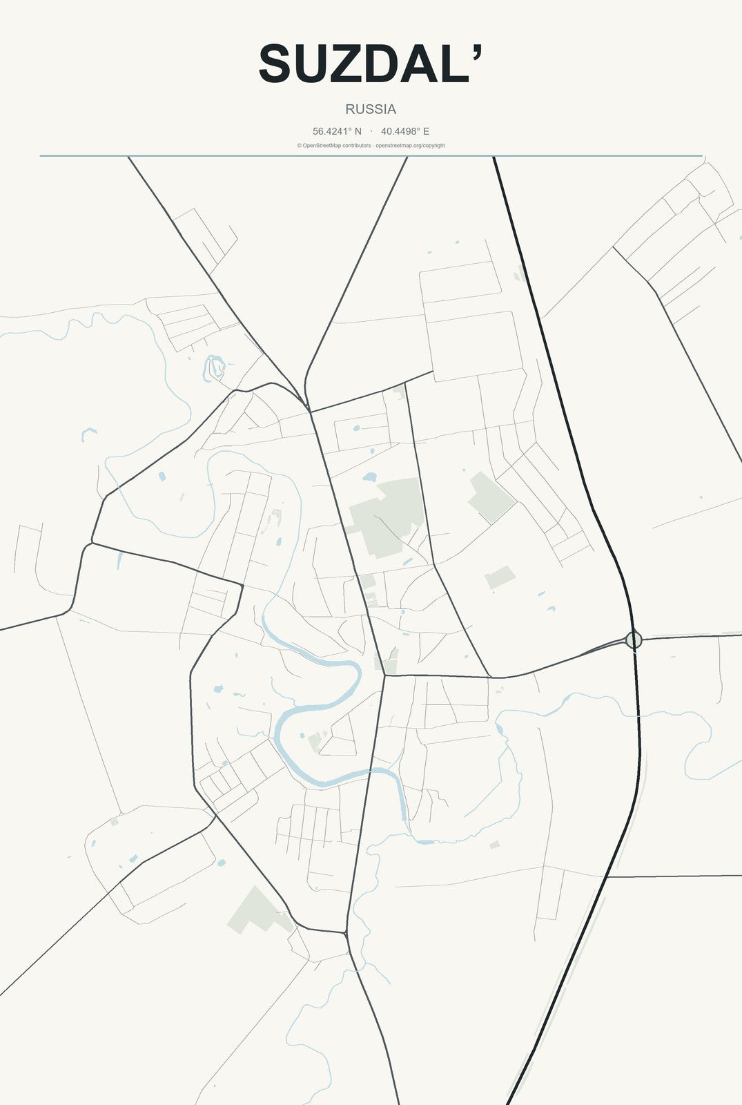 Suzdal’, Russia City Map Aluminum Sign in Headline Atlas style