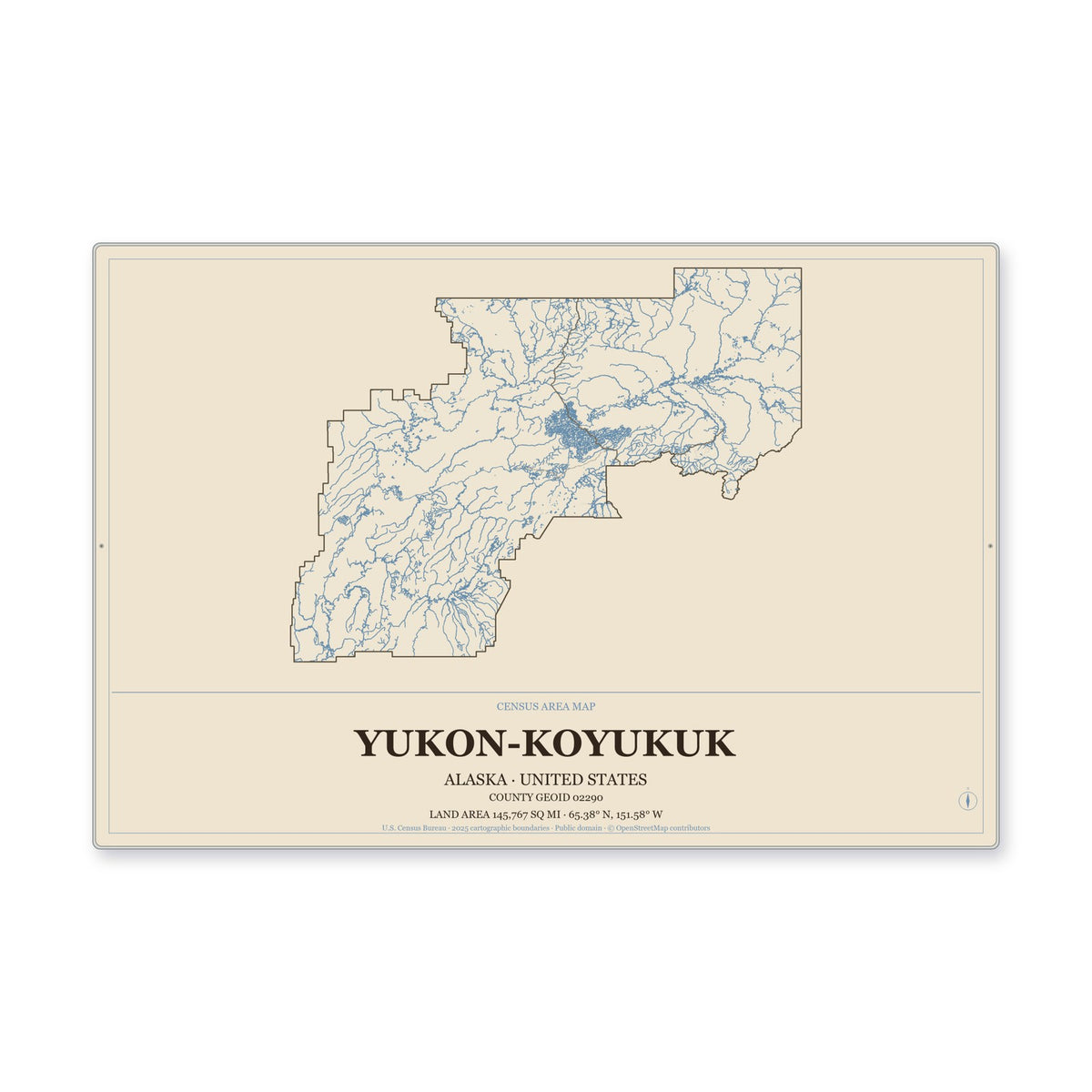 Yukon-Koyukuk Census Area, Alaska Map Aluminum Sign in Heritage Nautical style