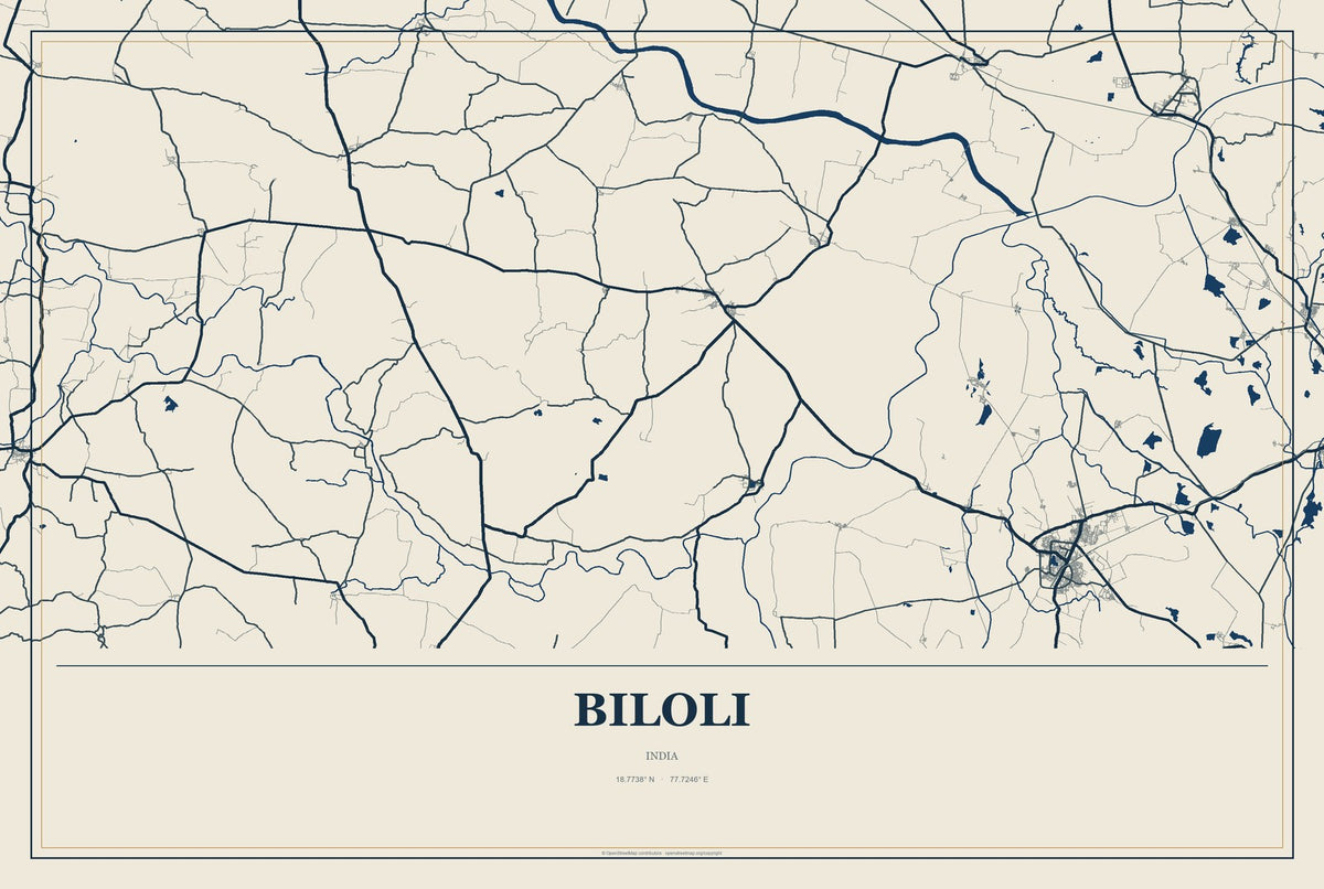 Biloli, India City Map Aluminum Sign in Coastal Cutout style