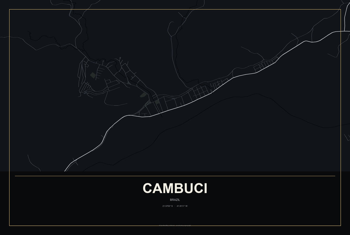 Cambuci, Brazil City Map Aluminum Sign in Metropolitan Noir style