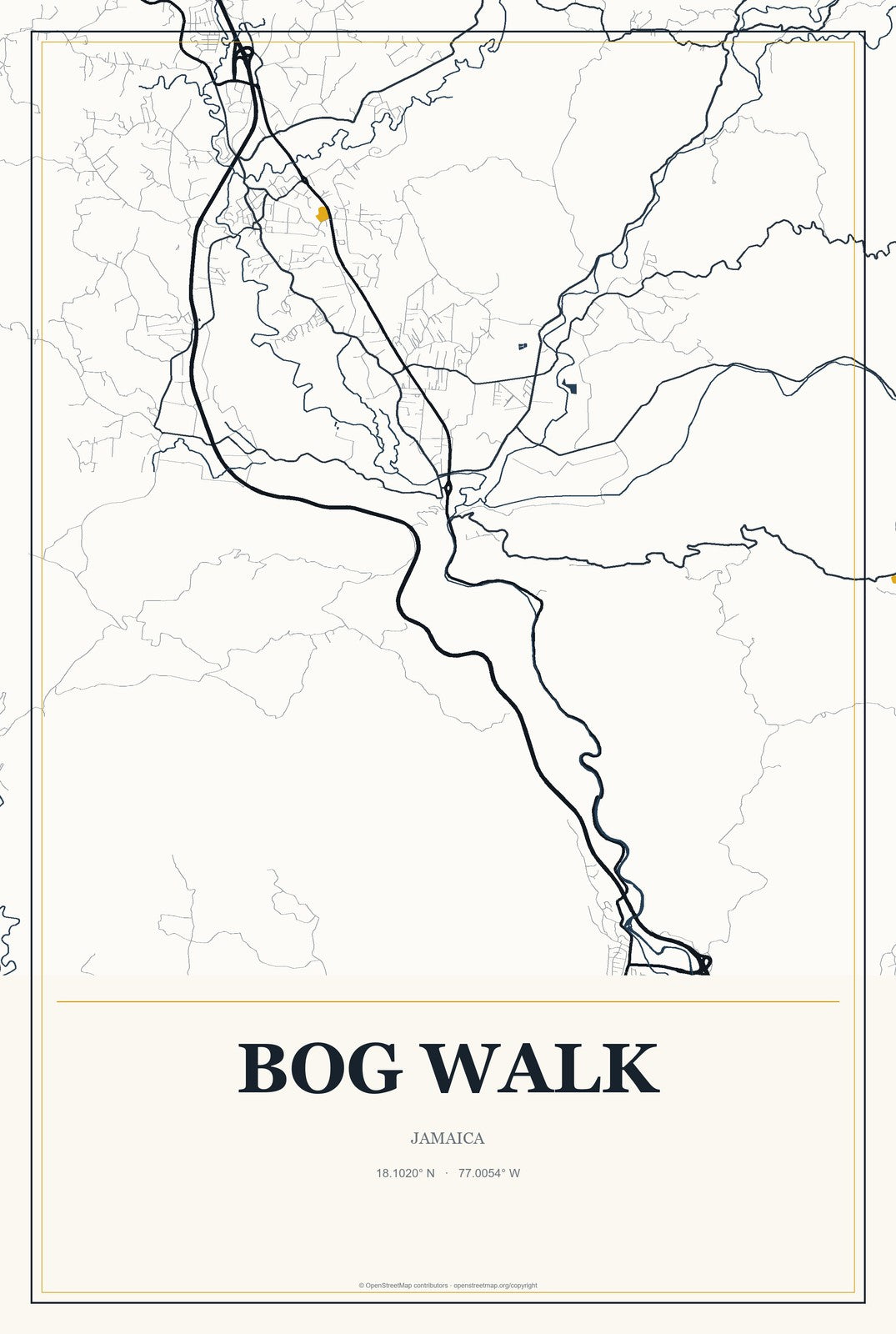 Bog Walk, Jamaica City Map Aluminum Sign in Citrine Modern style