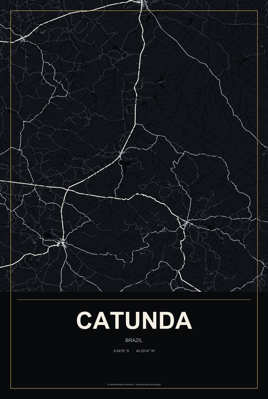 Catunda, Brazil City Map Aluminum Sign in Metropolitan Noir style