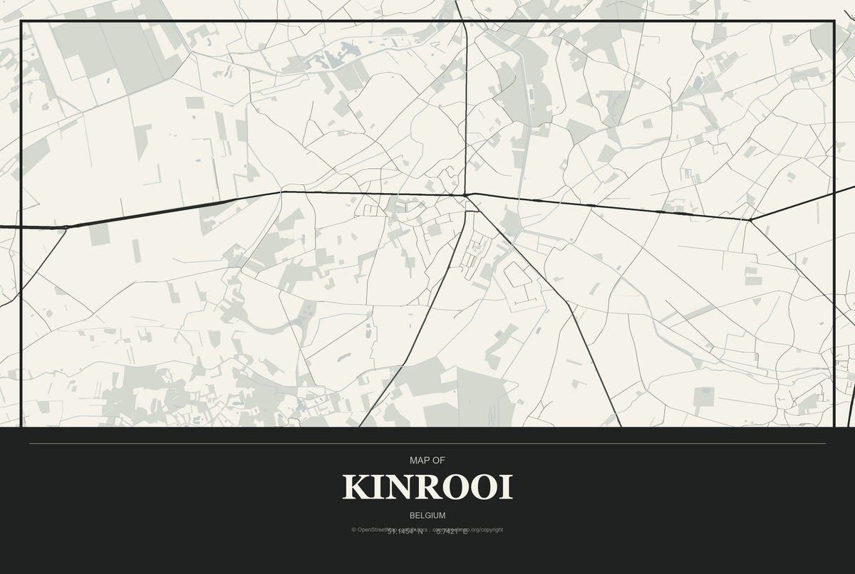Kinrooi, Belgium City Map Aluminum Sign in Museum Plaque style