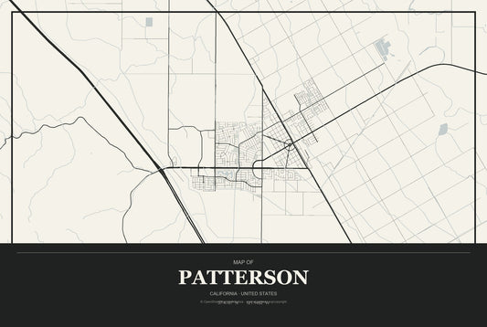 Patterson, California City Map Aluminum Sign in Museum Plaque style