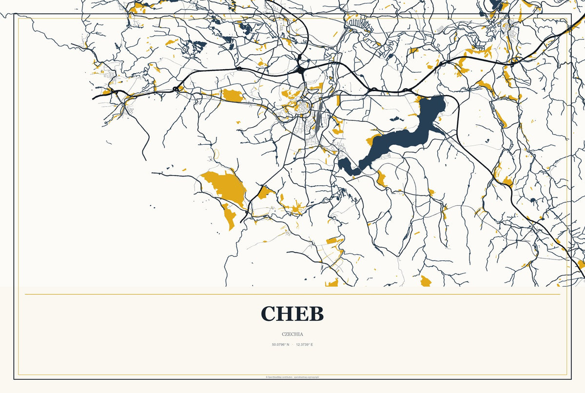 Cheb, Czechia City Map Aluminum Sign in Citrine Modern style