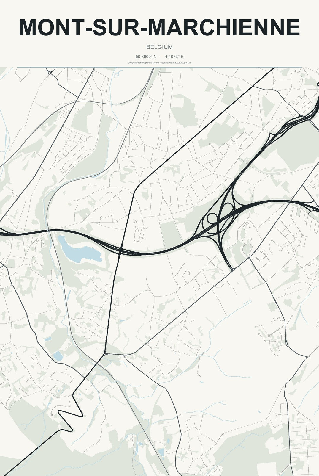 Mont-sur-Marchienne, Belgium City Map Aluminum Sign in Headline Atlas style