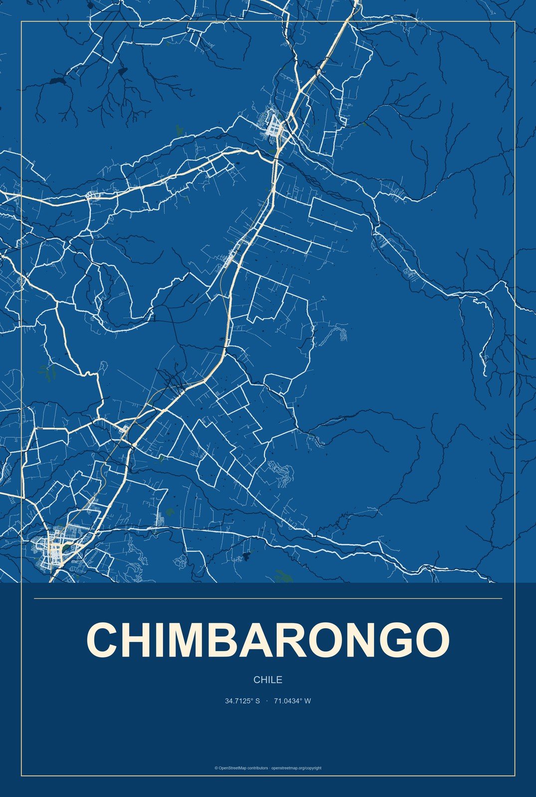 Chimbarongo, Chile City Map Aluminum Sign in Harbor Cobalt style