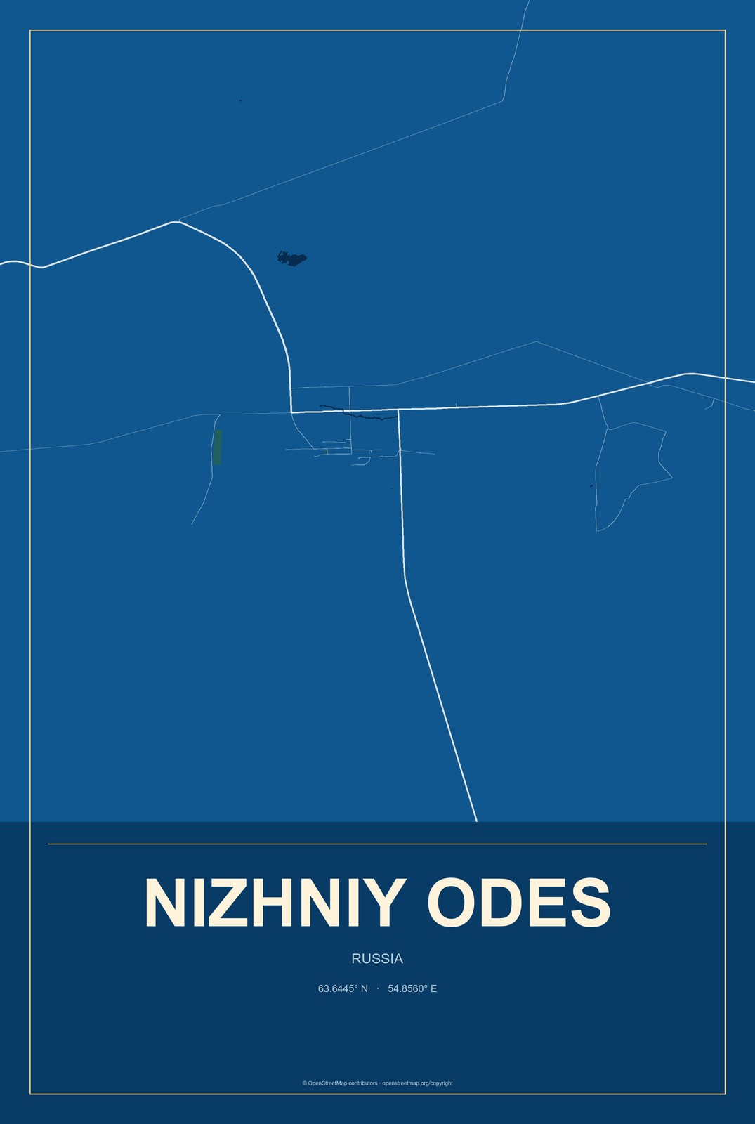 Nizhniy Odes, Russia City Map Aluminum Sign in Harbor Cobalt style
