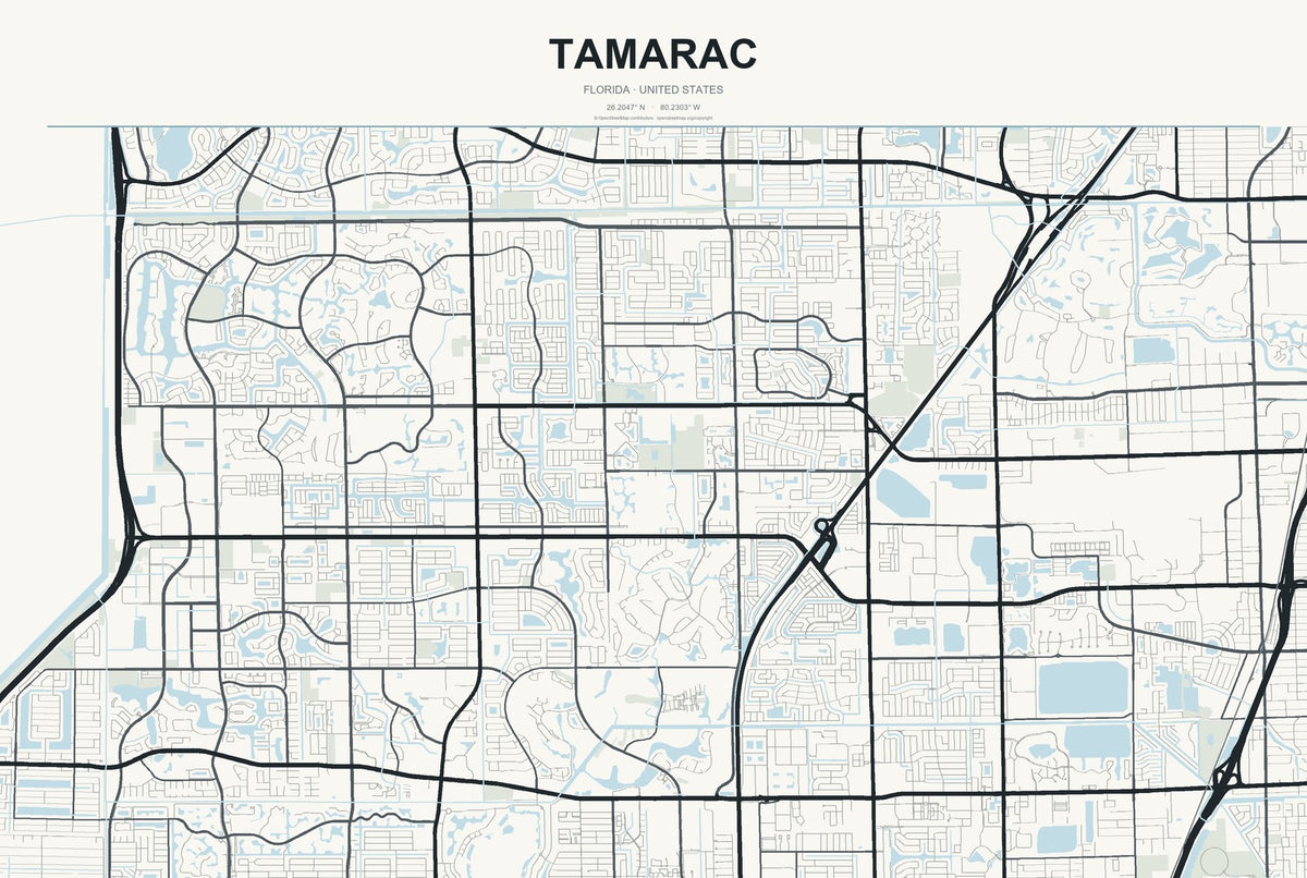 Tamarac, Florida City Map Aluminum Sign in Headline Atlas style