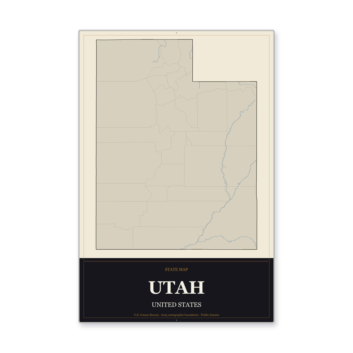Utah state map aluminum sign in Museum Plaque style