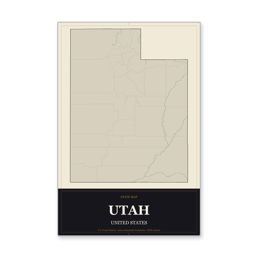 Utah state map aluminum sign in Museum Plaque style
