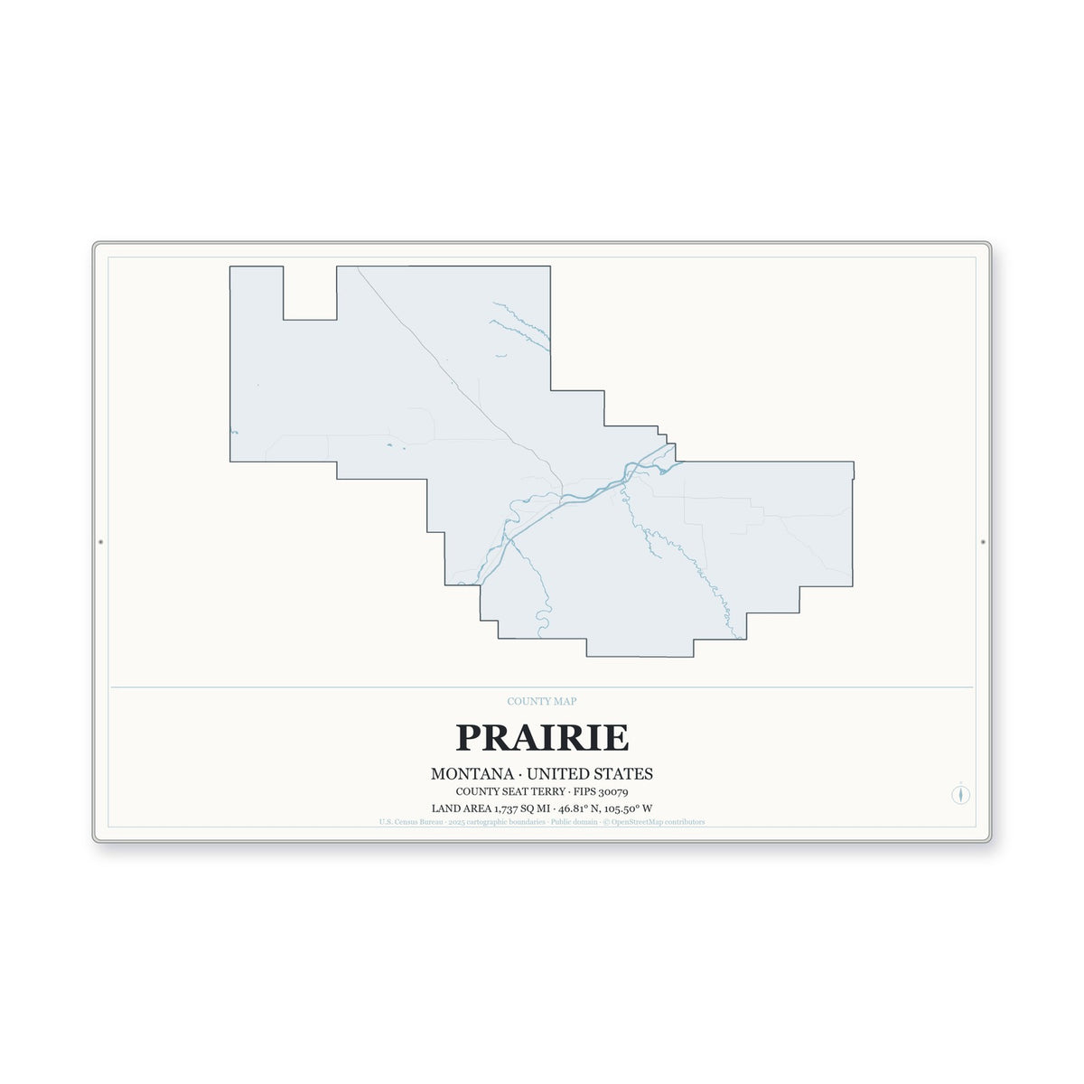 Prairie County, Montana Map Aluminum Sign in Gallery Air style