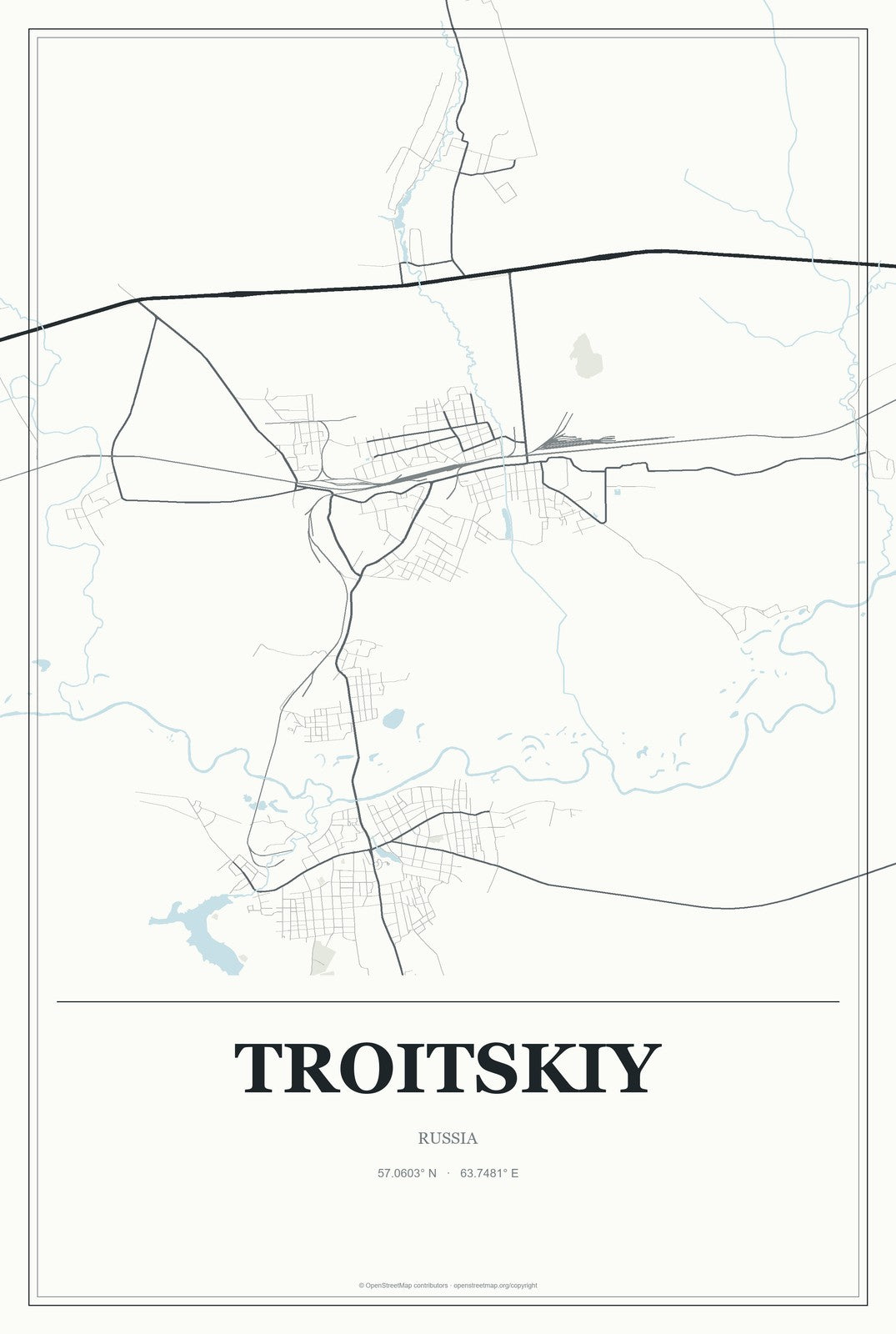 Troitskiy, Russia City Map Aluminum Sign in Gallery Air style