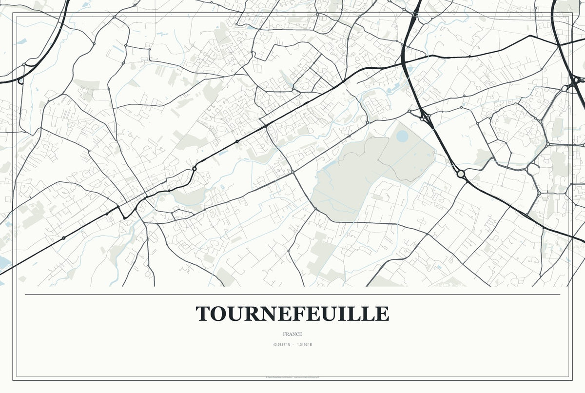 Tournefeuille, France City Map Aluminum Sign in Gallery Air style