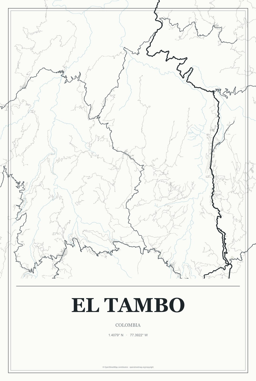 El Tambo, Colombia City Map Aluminum Sign in Gallery Air style