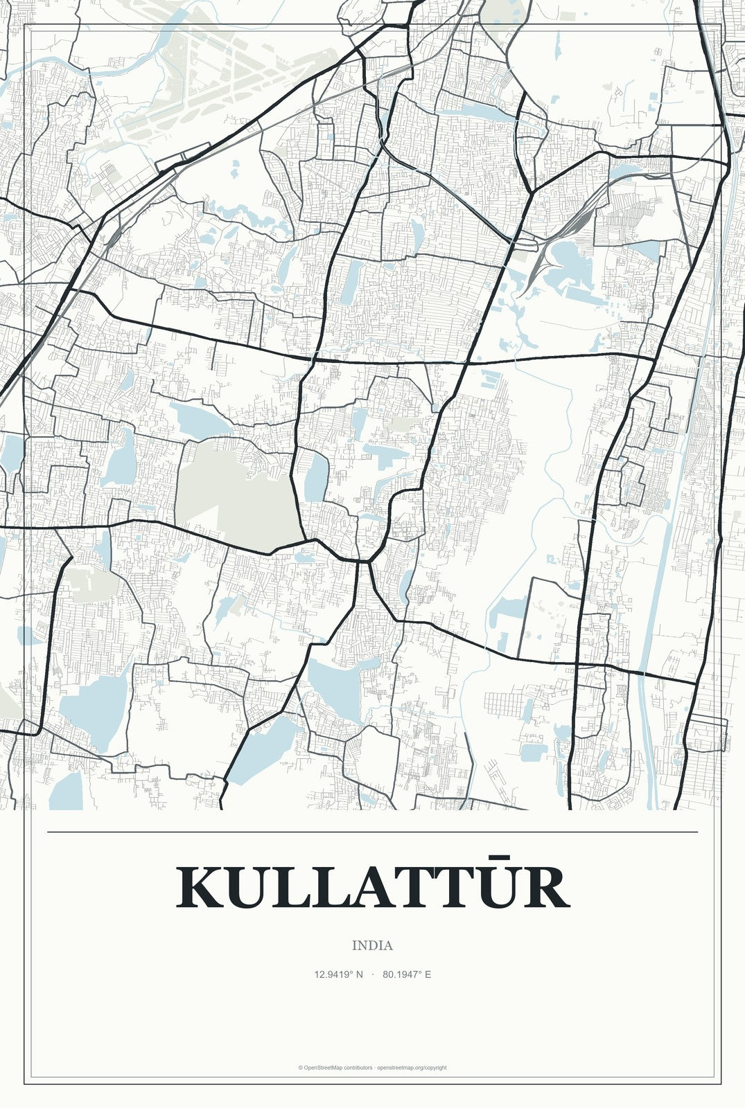 Kullattūr, India City Map Aluminum Sign in Gallery Air style