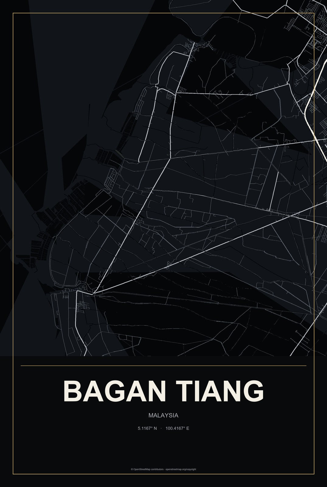 Bagan Tiang, Malaysia City Map Aluminum Sign in Metropolitan Noir style