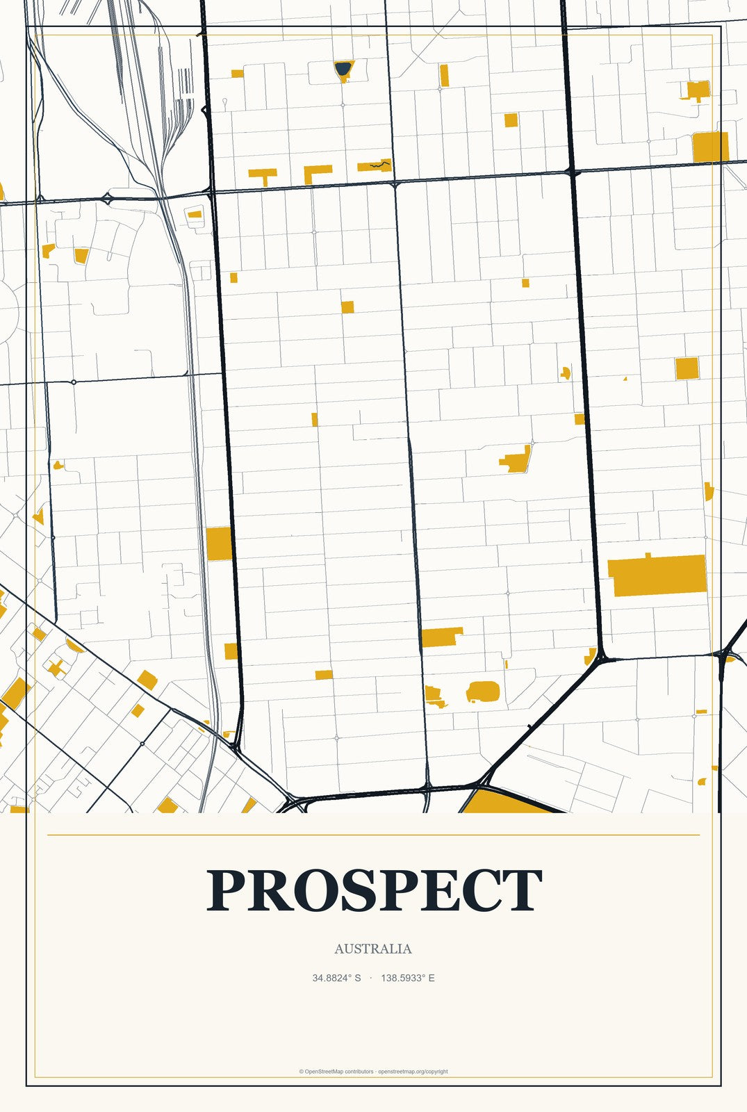 Prospect, Australia City Map Aluminum Sign in Citrine Modern style