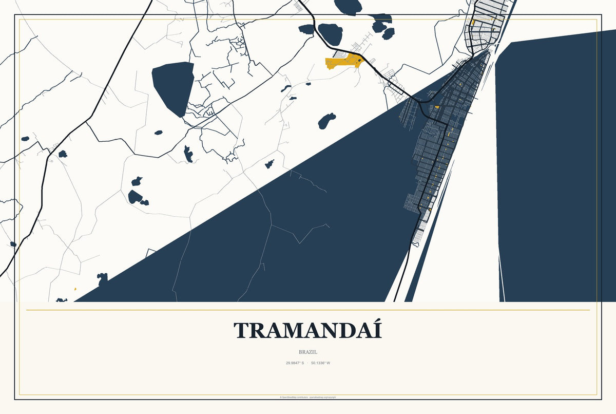 Tramandaí, Brazil City Map Aluminum Sign in Citrine Modern style