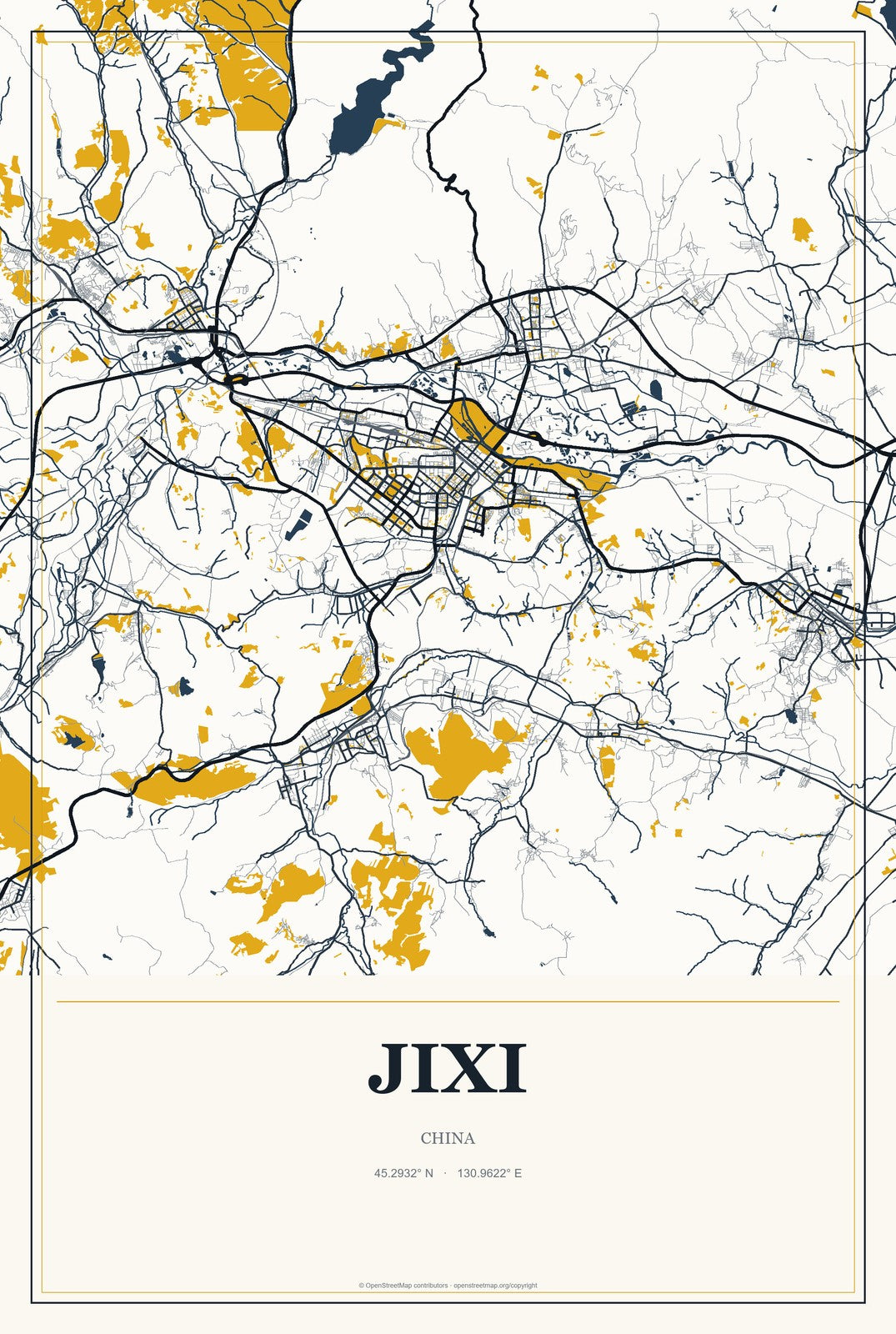 Jixi, China City Map Aluminum Sign in Citrine Modern style
