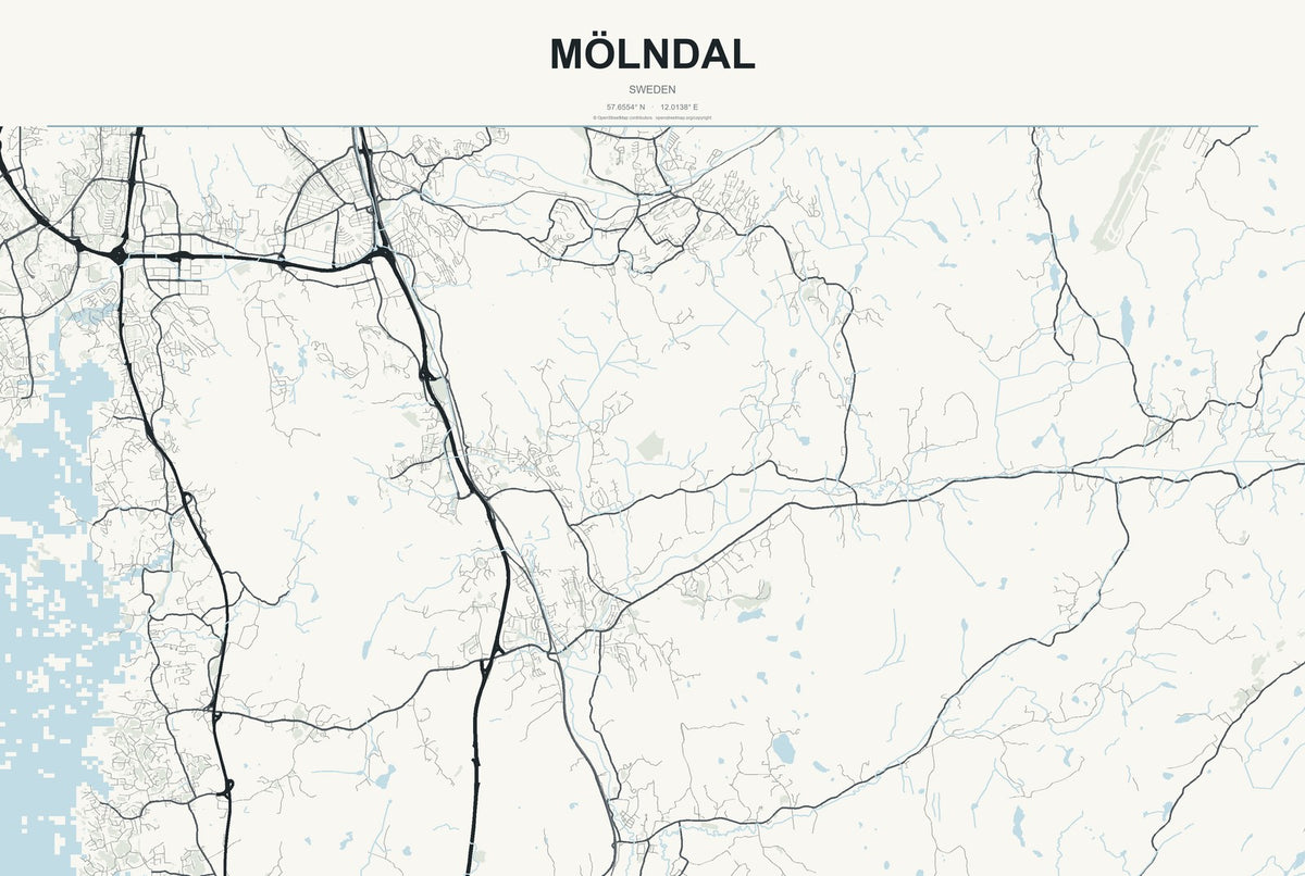 Mölndal, Sweden City Map Aluminum Sign in Headline Atlas style