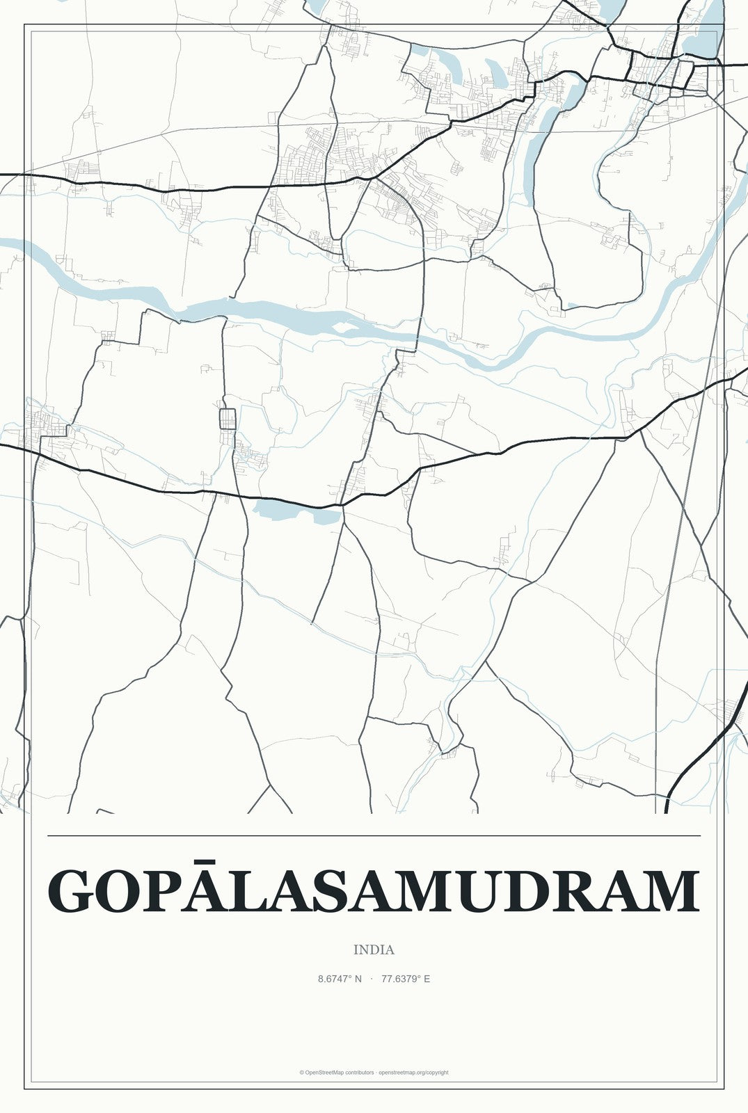 Gopālasamudram, India City Map Aluminum Sign in Gallery Air style