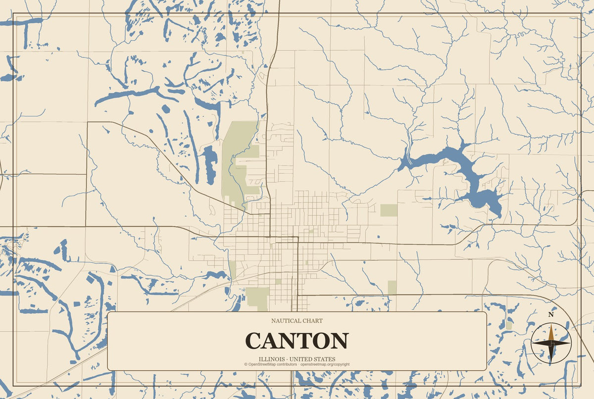 Canton, Illinois City Map Aluminum Sign in Heritage Nautical style