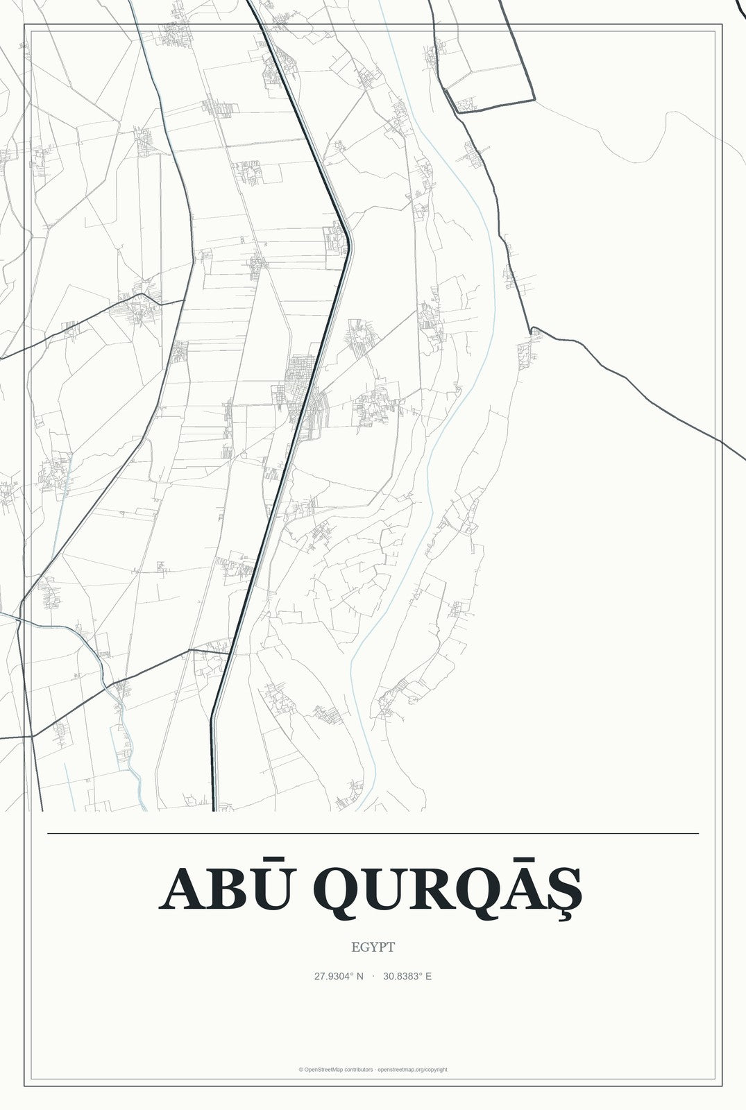Abū Qurqāş, Egypt City Map Aluminum Sign in Gallery Air style