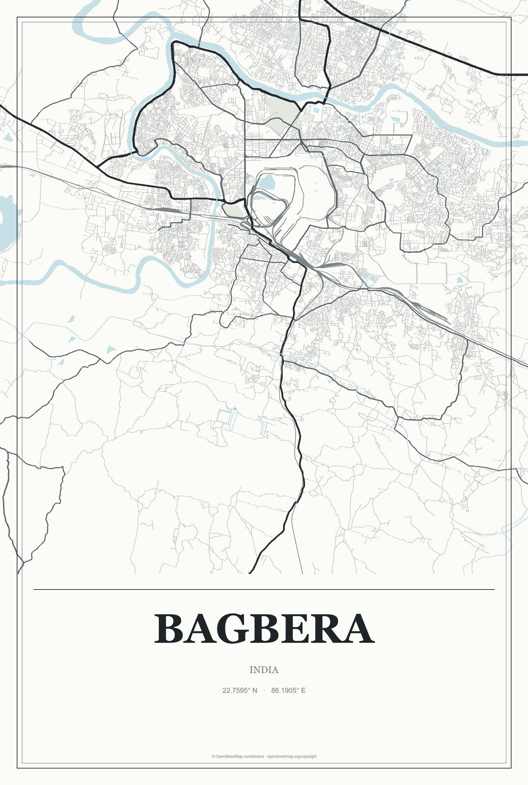 Bagbera, India City Map Aluminum Sign in Gallery Air style