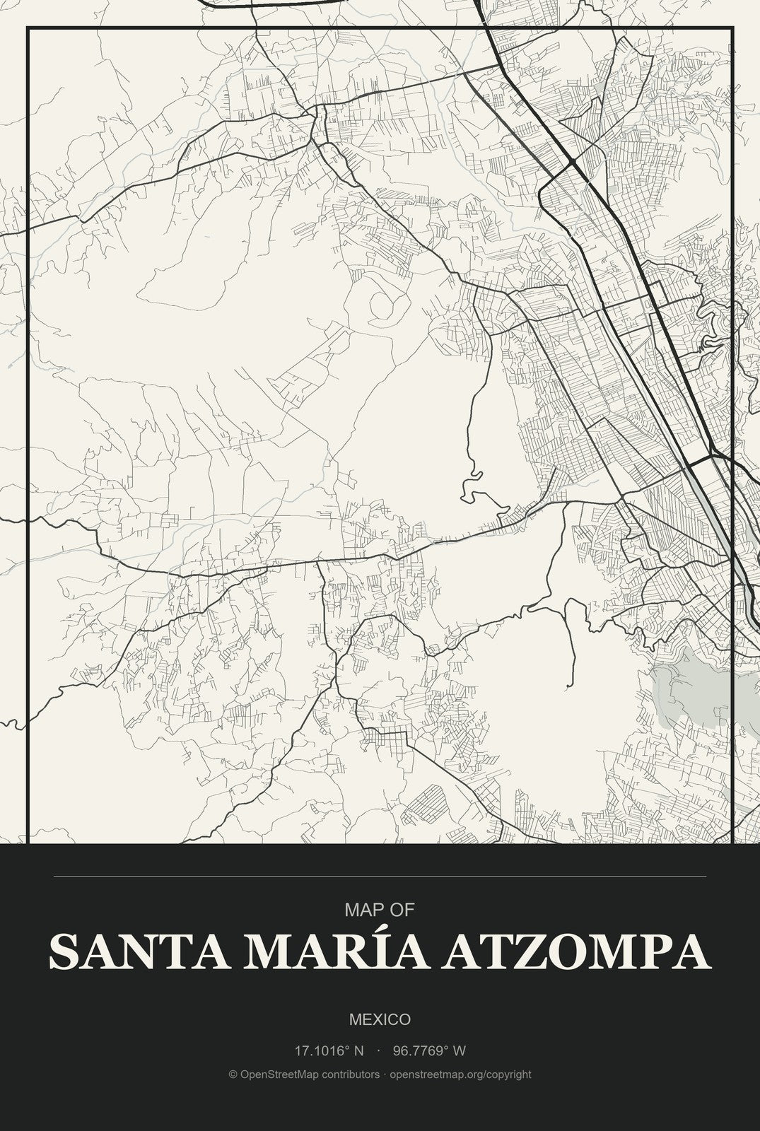 Santa María Atzompa, Mexico City Map Aluminum Sign in Museum Plaque style