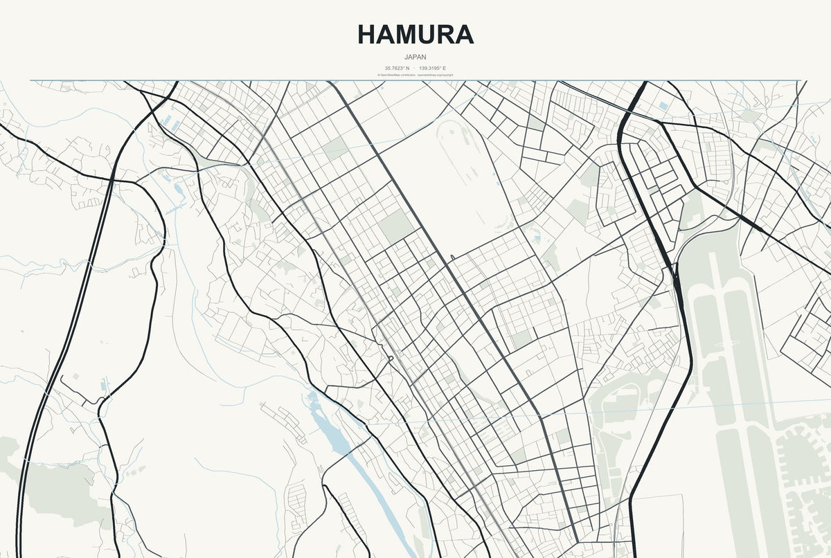 Hamura, Japan City Map Aluminum Sign in Headline Atlas style