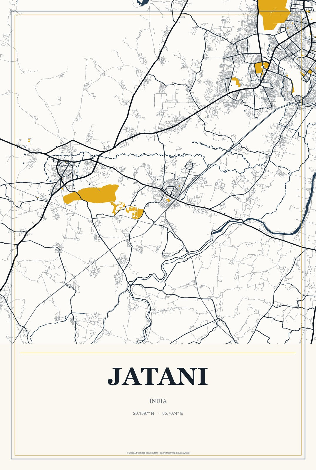 Jatani, India City Map Aluminum Sign in Citrine Modern style