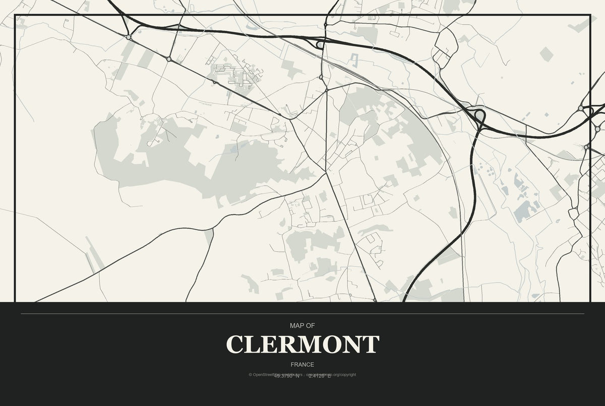 Clermont, France City Map Aluminum Sign in Museum Plaque style