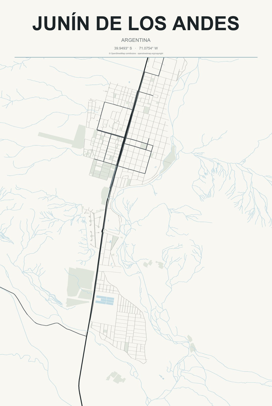 Junín de los Andes, Argentina City Map Aluminum Sign in Headline Atlas style