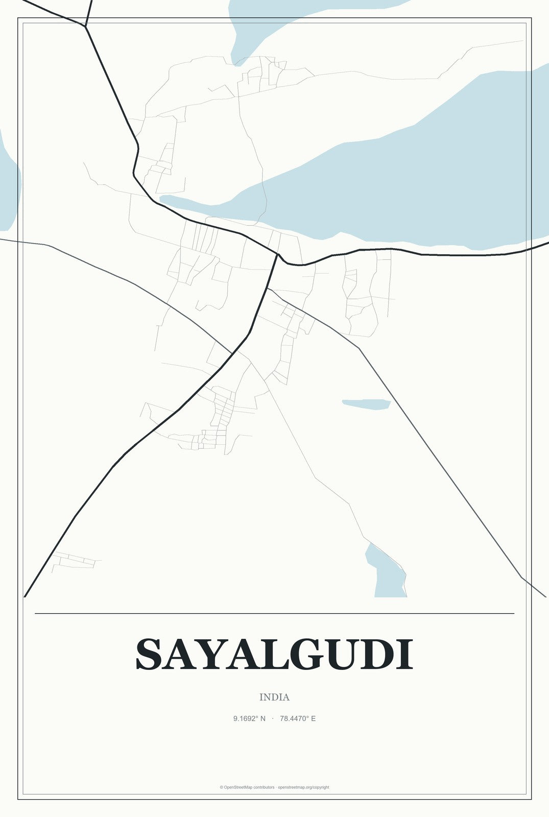 Sayalgudi, India City Map Aluminum Sign in Gallery Air style